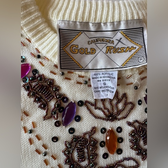 Vintage Midi Sweater Beaded Cream Dress - Picture 4 of 8